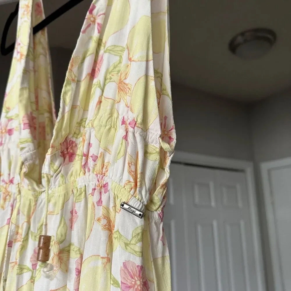 Maaji Eva Maxi Dress in Lemonade Women’s Long Yellow Pink Tropical Print Sz S - Picture 7 of 14